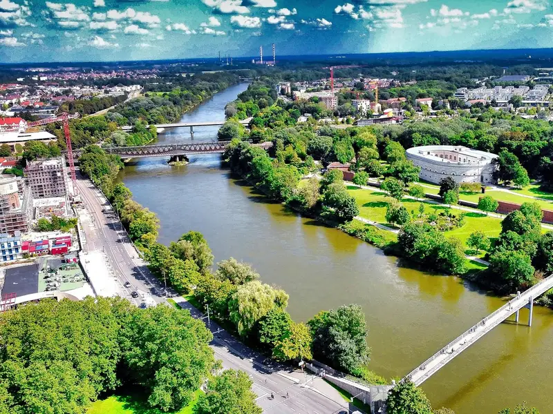 Die Donau in Ingolstadt aus der Luft